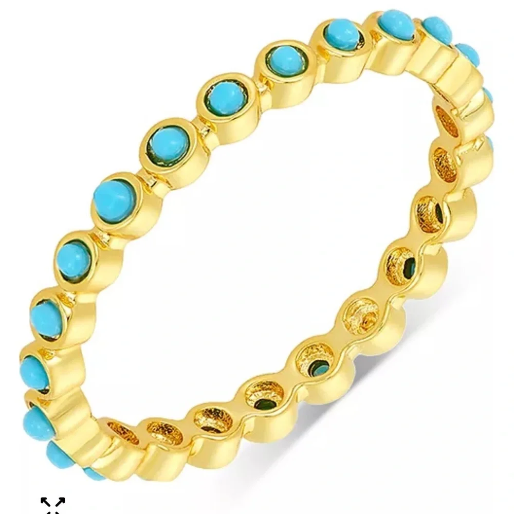 Adornia Gold-Tone Bezeled Beaded Eternity Band Ring Turquoise Size 6‎